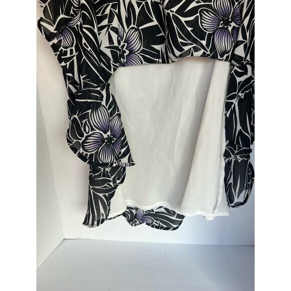 Laura Scott Woman Chiffon Purple Floral Black White Ruffle Edge Skirt Sz 16W - Picture 4 of 5